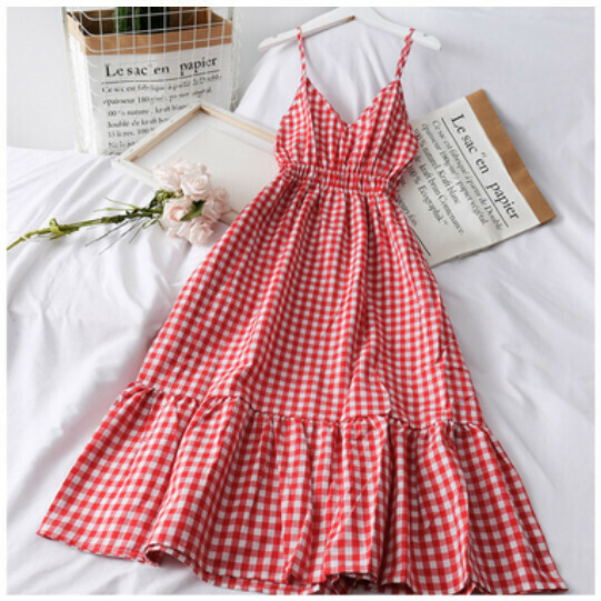 Elasticated waist midi dress (red) (one size)