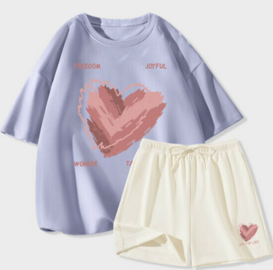 Hot selling casual sports suit [light blue (messy love) + milky white pants] [S-2XL] (please contact customer service to confirm the delivery size after placing the order)