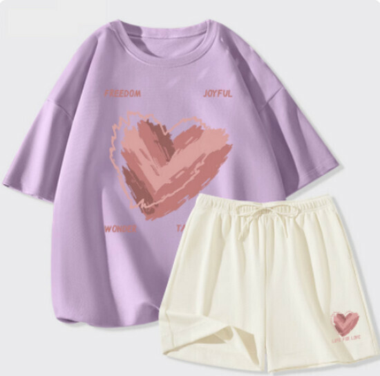 Hot selling casual sports suit [Taro purple (messy love) + milk white pants] [S-2XL size] (please contact customer service to confirm the delivery size after placing the order)