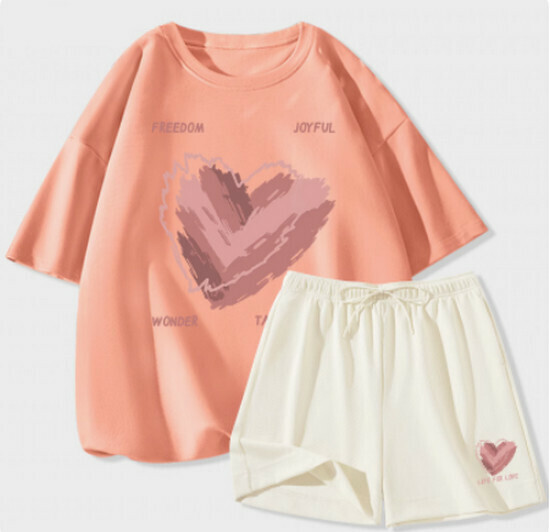 Hot selling casual sports suit [orange pink (messy love) + pink pants] [S-2XL] (please contact customer service to confirm the delivery size after placing the order)