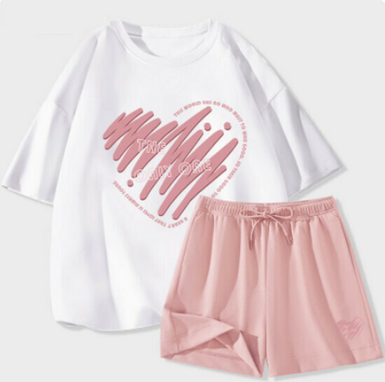 Hot selling casual sports suit [white (only heart) + pink pants] [S-2XL size] (please contact customer service to confirm the delivery size after placing the order)
