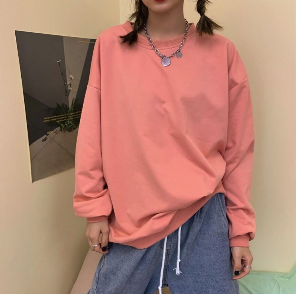 熱賣圓領長袖套頭甜酷上衣(粉色）（尺碼M-2XL）(下單後聯絡客服確認發貨尺碼）