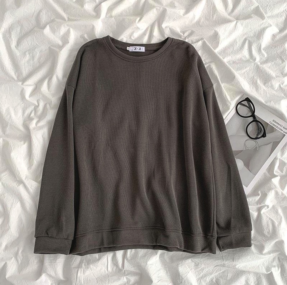 熱賣圓領長袖套頭甜酷上衣(深灰色）（尺碼M-2XL）(下單後聯絡客服確認發貨尺碼）