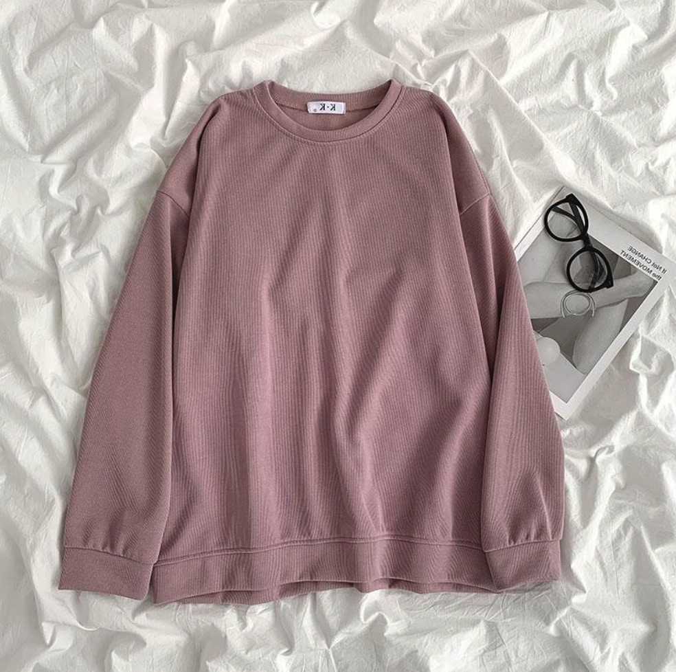 熱賣圓領長袖套頭甜酷上衣(暗紫色）（尺碼M-2XL）(下單後聯絡客服確認發貨尺碼）