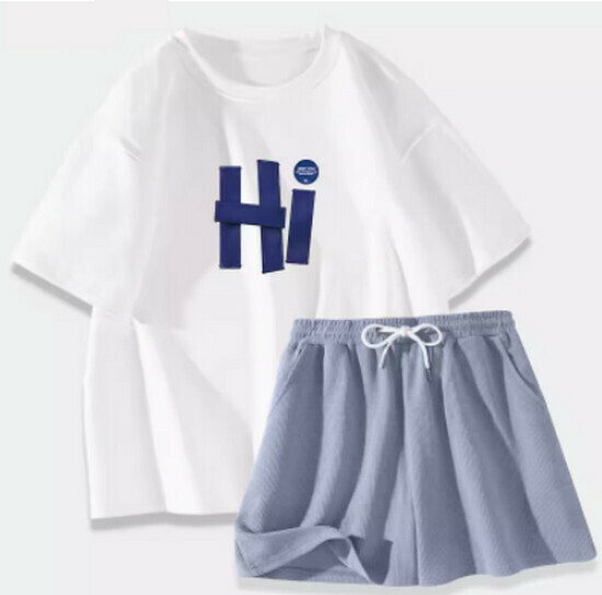 Hot Selling Sports Suit [White (Hi Hello) + Blue Pants] [S-XL] (please contact customer service to confirm the delivery size after placing the order)