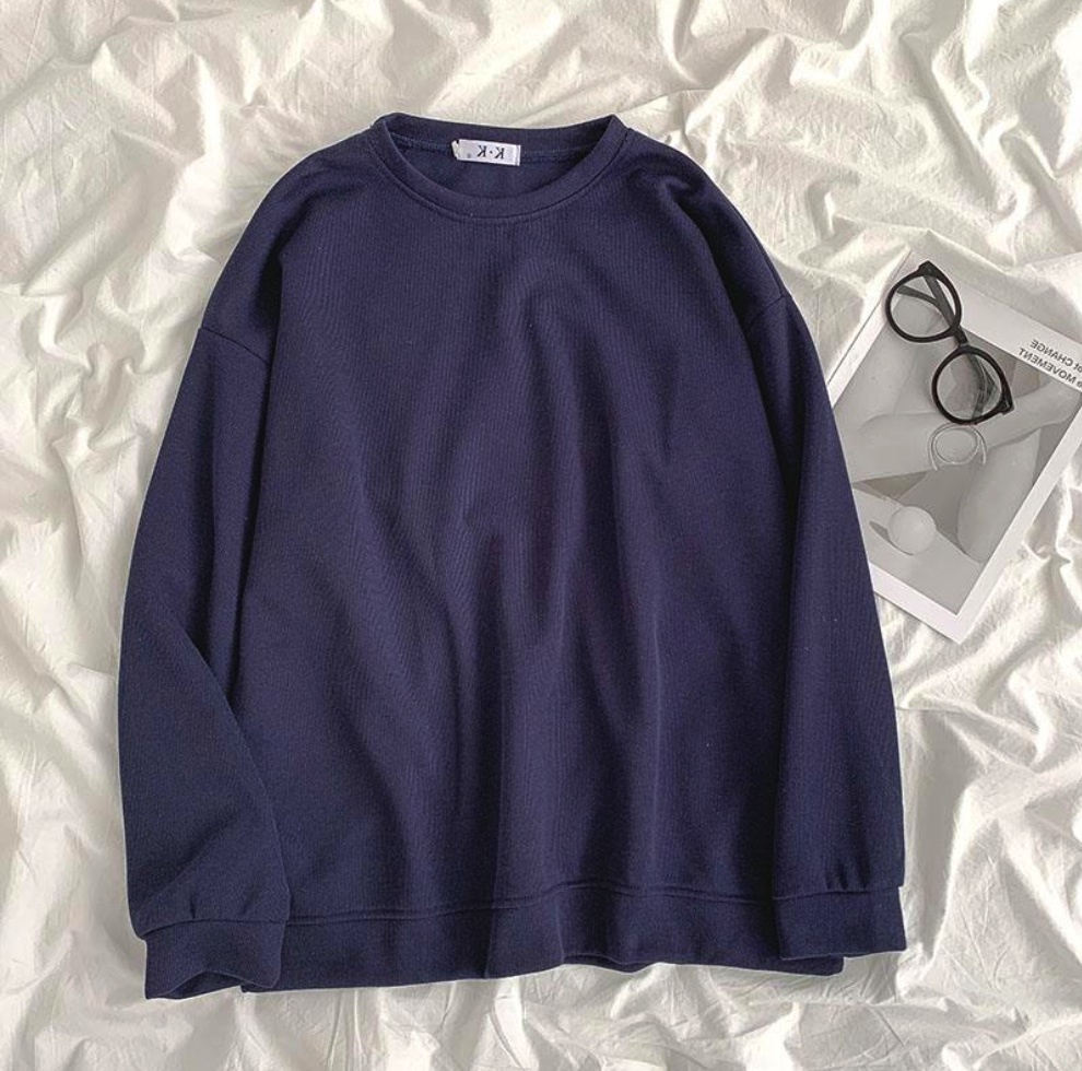 熱賣圓領長袖套頭甜酷上衣(藏青色）（尺碼M-2XL）(下單後聯絡客服確認發貨尺碼）