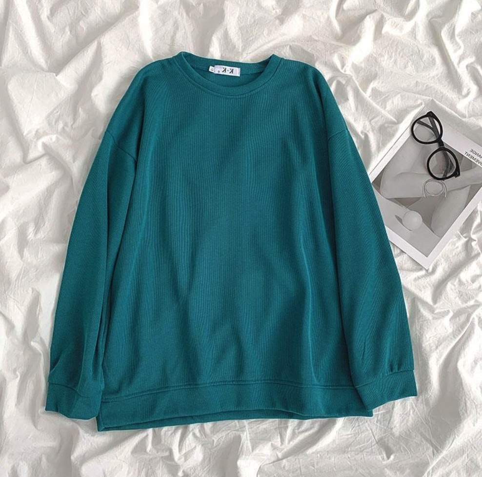 熱賣圓領長袖套頭甜酷上衣(墨綠色）（尺碼M-2XL）(下單後聯絡客服確認發貨尺碼）