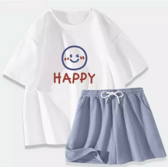 Hot Selling Sports Suit [White (Summer Smile) + Blue Pants] [S-XL] (please contact customer service to confirm the delivery size after placing the order)