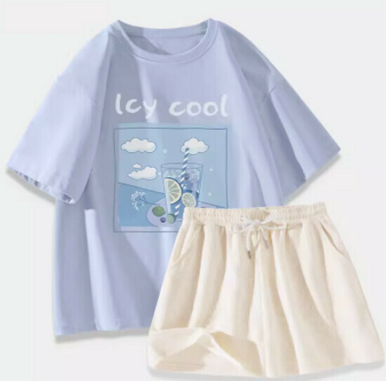 Hot selling sports suit [light blue (ice lemon blueberry) + milky white pants] [S-XL size] (please contact customer service to confirm the delivery size after placing the order)