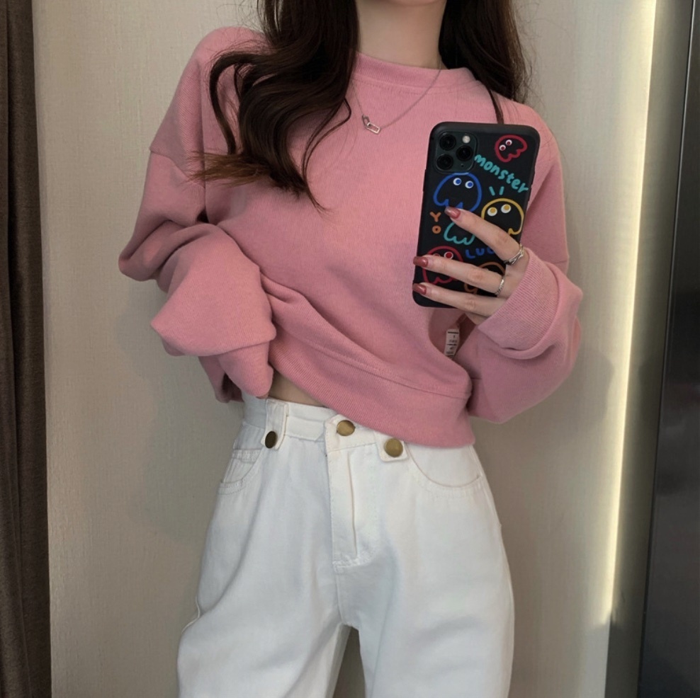 熱賣寬鬆設計感短款衛衣女(粉色）（尺碼：均碼）