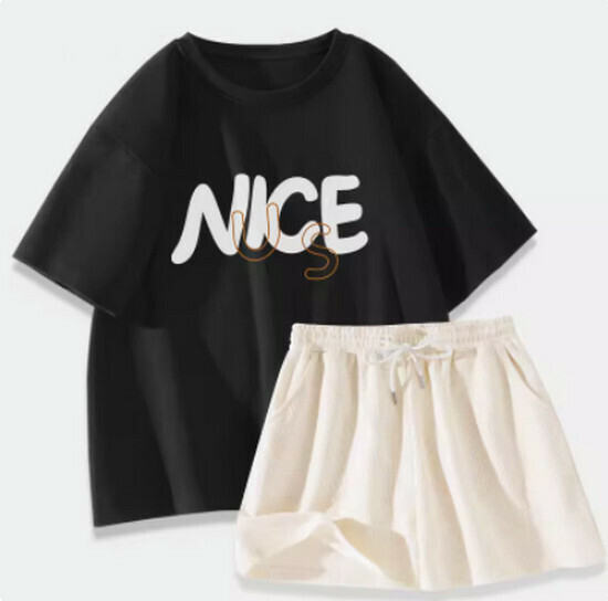 Hot Selling Sports Suit [Black (Hao Hao Letter) + Cream Pants] [S-XL Size] (Please contact customer service to confirm the delivery size after placing the order)