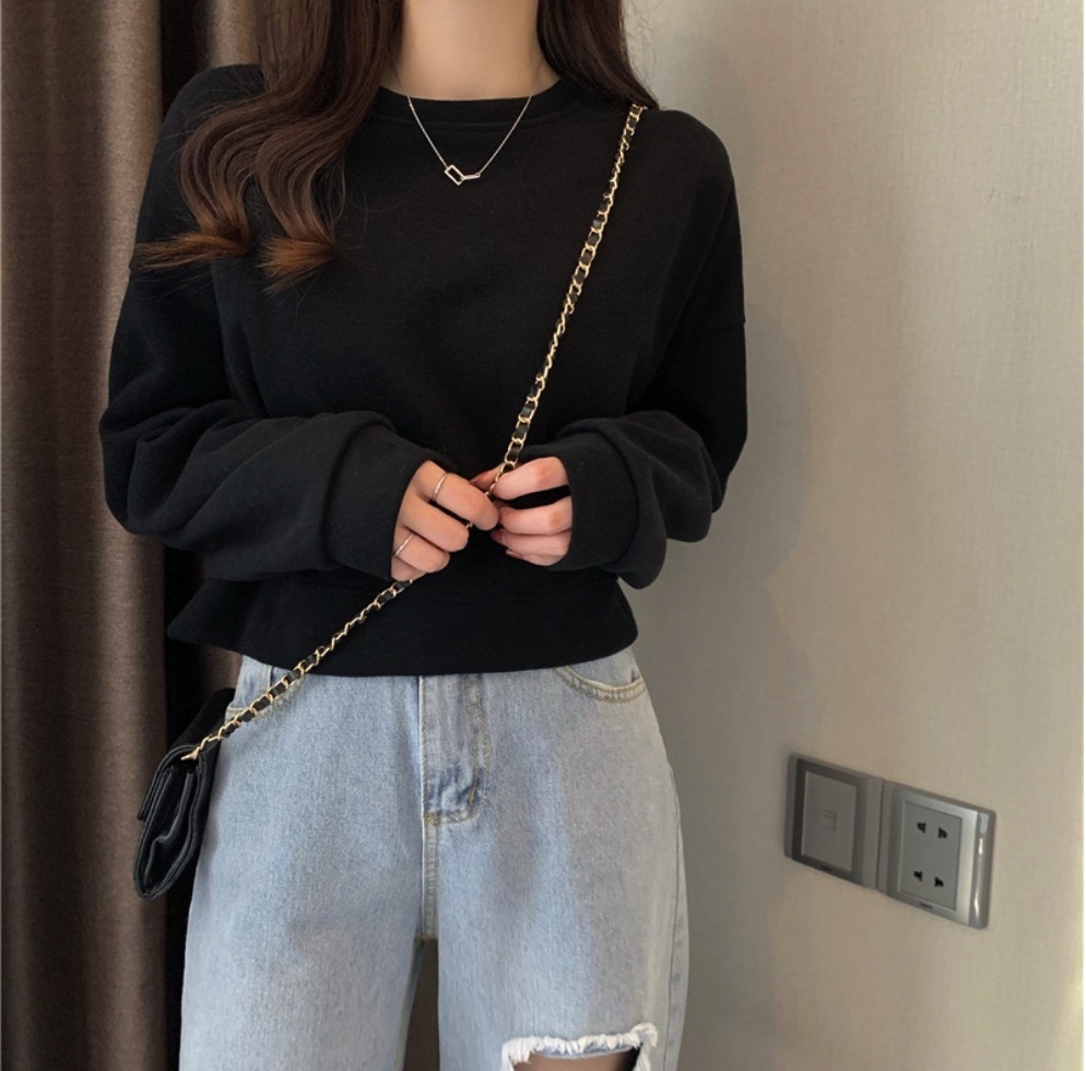 熱賣寬鬆設計感短款衛衣女(黑色）（尺碼：均碼）