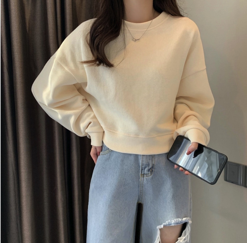 熱賣寬鬆設計感短款衛衣女(杏色）（尺碼：均碼）