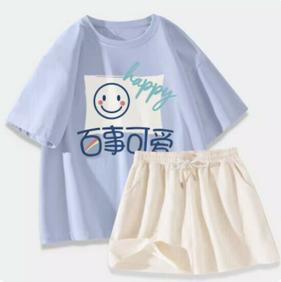 Hot selling sports suit [light blue (Pepsi cute) + milky white pants] [S-XL size] (please contact customer service to confirm the delivery size after placing the order)