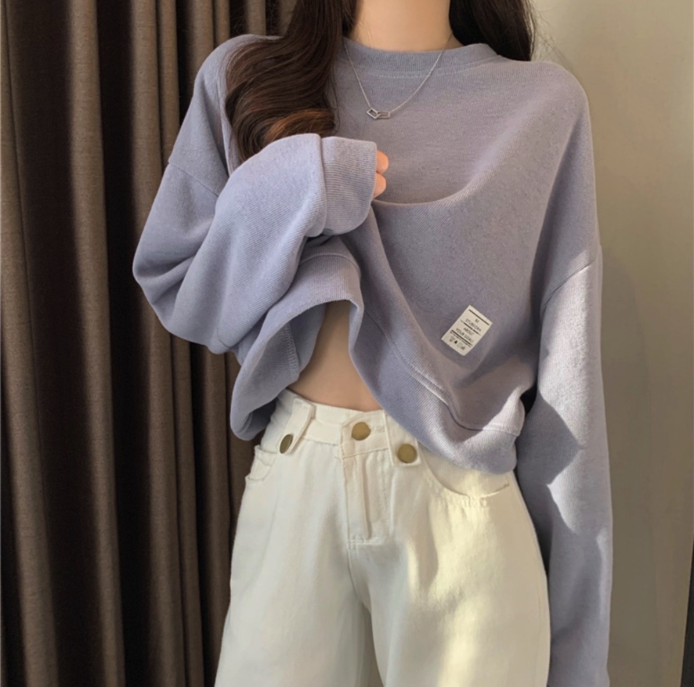熱賣寬鬆設計感短款衛衣女(灰藍色）（尺碼：均碼）
