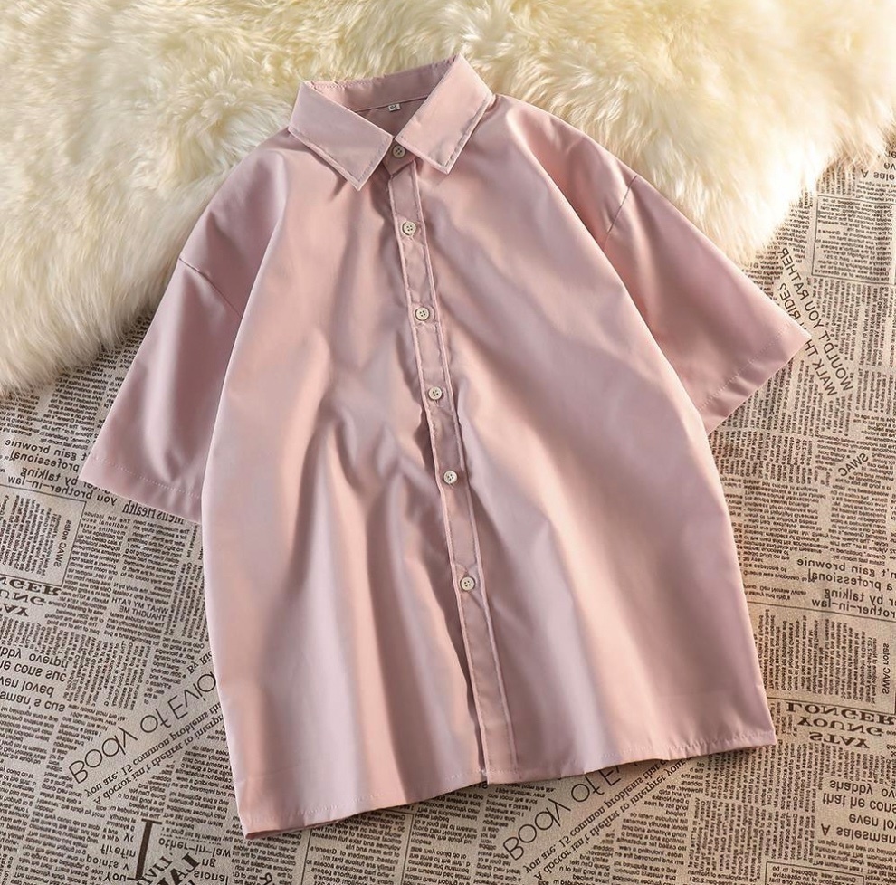 Hot selling retro Hong Kong style thin outer short-sleeved shirt (pink) (size M-2XL) (contact customer service after placing the order to confirm the delivery size)