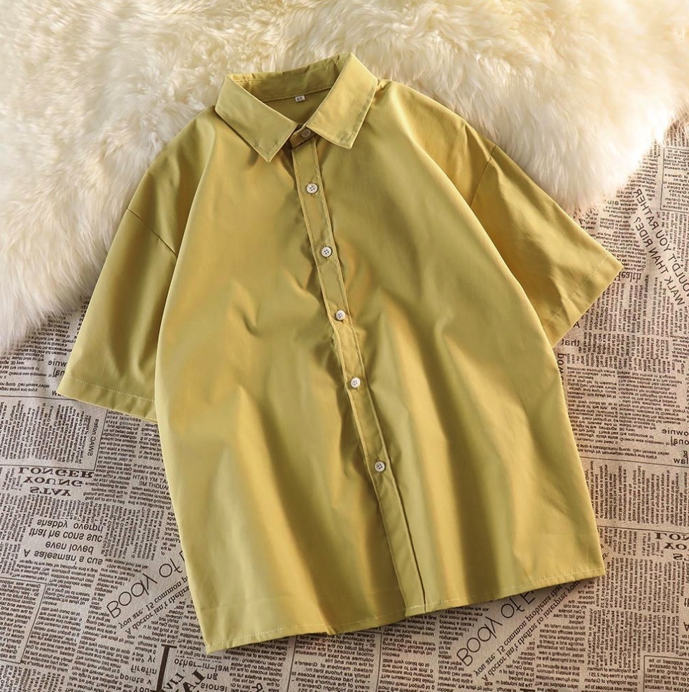Hot selling retro Hong Kong style thin outer short-sleeved shirt (yellow) (size M-2XL) (contact customer service after placing the order to confirm the delivery size)