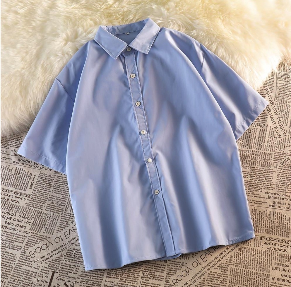 Hot selling retro Hong Kong style thin outer short-sleeved shirt (blue) (size M-2XL) (contact customer service after placing the order to confirm the delivery size)