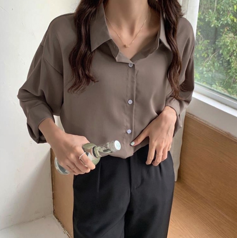 Hot selling chic long-sleeved shirt (khaki) (size: one size fits all)