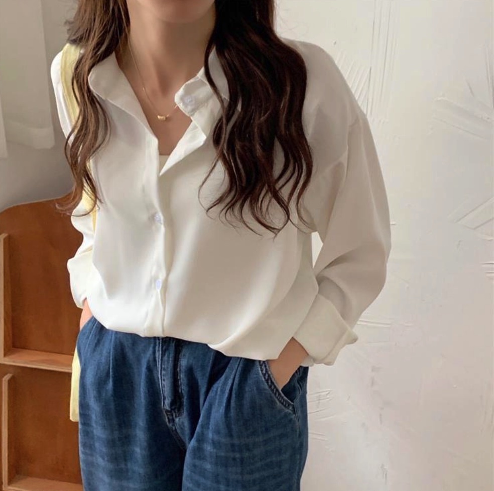 Hot selling chic long-sleeved shirt (white) (size: one size fits all)