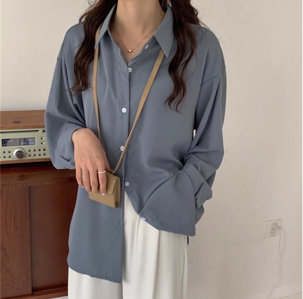 Hot selling chic long-sleeved shirt (blue) (size: one size fits all)