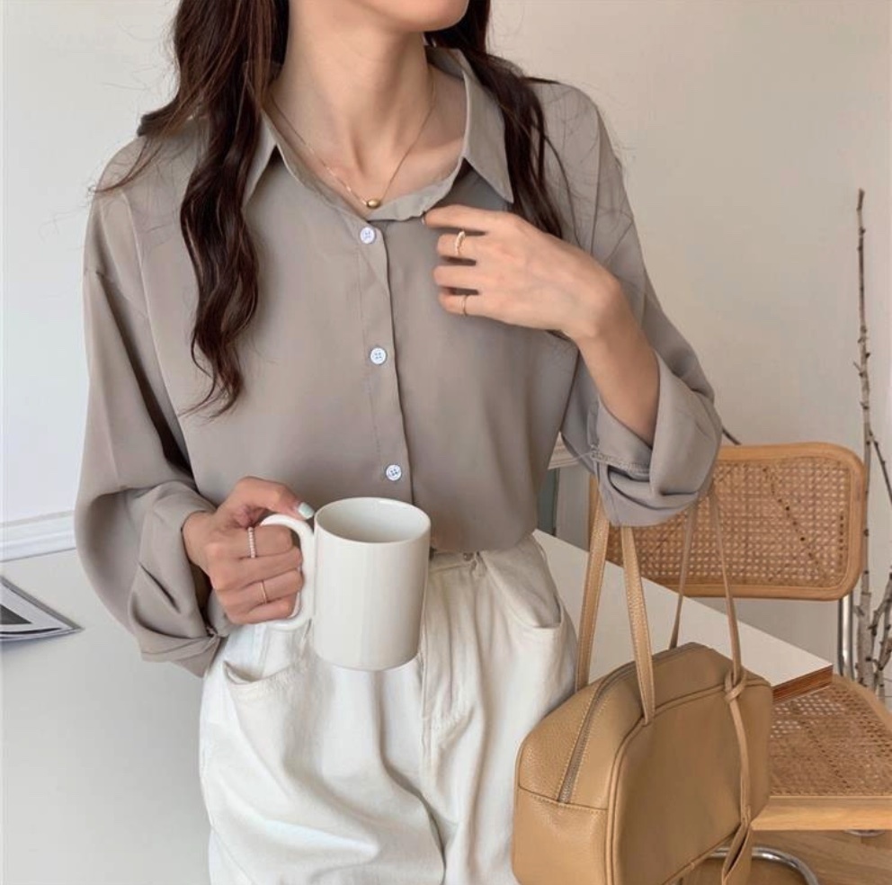 Hot selling chic chic long-sleeved shirt (grey) (size: one size fits all)
