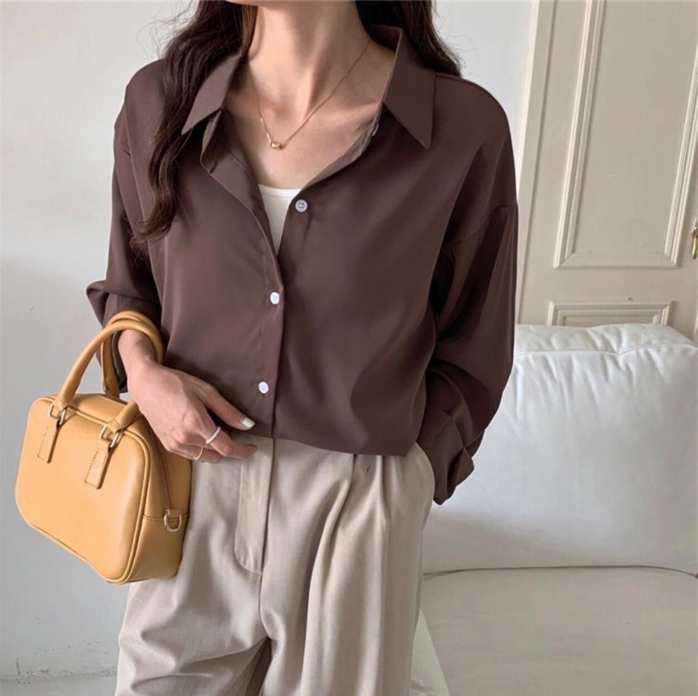 Hot selling chic long-sleeved shirt (brown) (size: one size fits all)