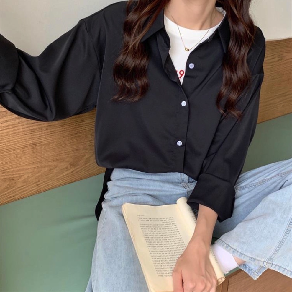 Hot selling chic long-sleeved shirt (black) (size: one size fits all)