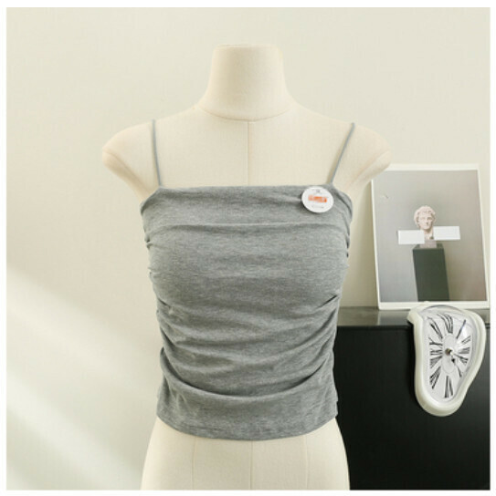 Cropped Versatile Base Top with Chest Padded Camisole (Light Grey) (One Size)