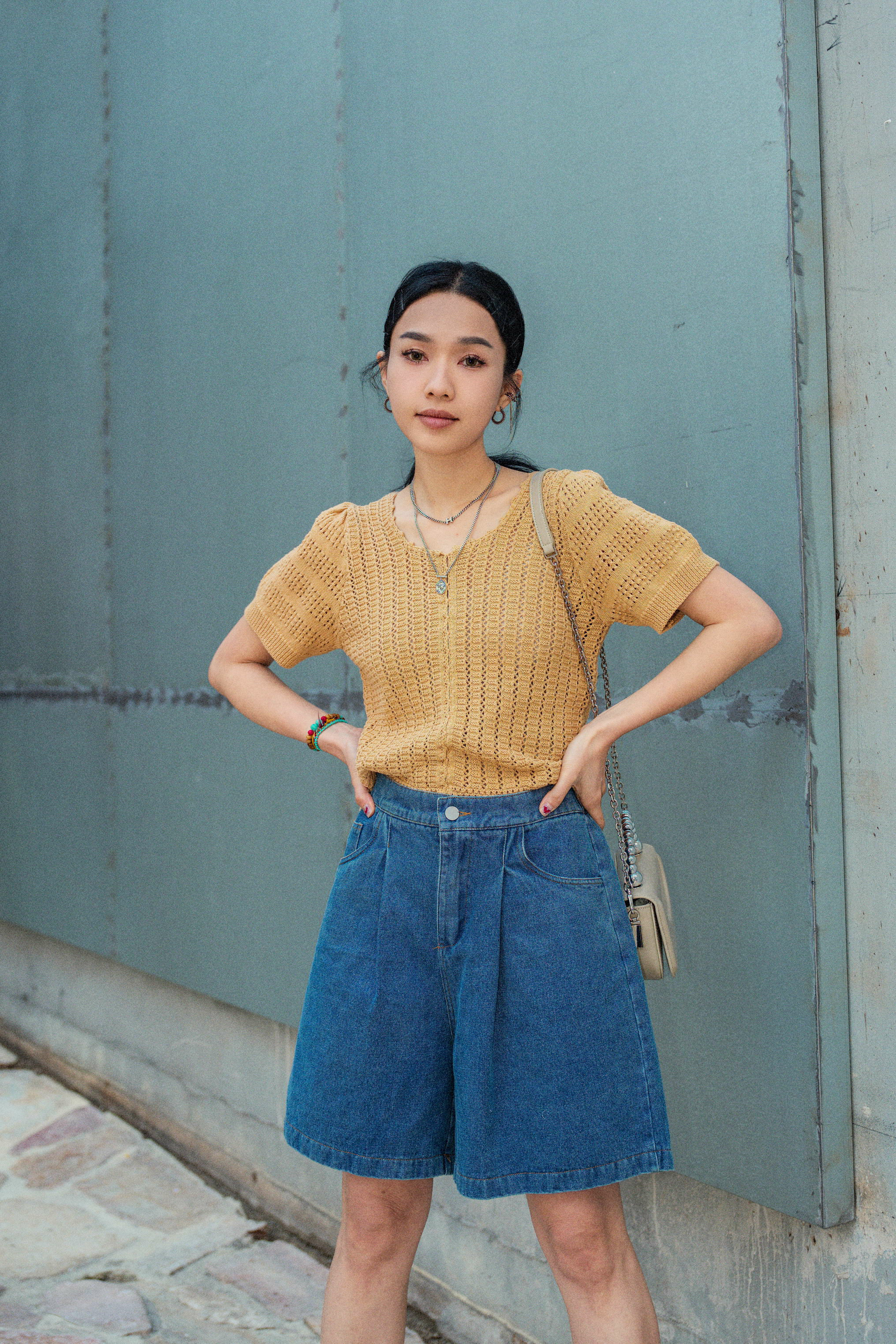 直紋通花針織上衣 (Live - 現貨）