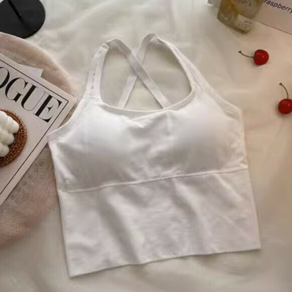 Solid color short cross camisoles with chest pads (white) [one size]