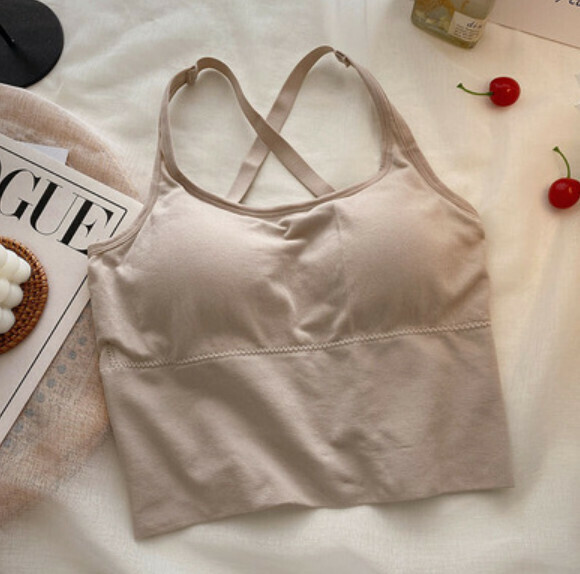 Solid color short cross camislet with chest pad (apricot) [one size]