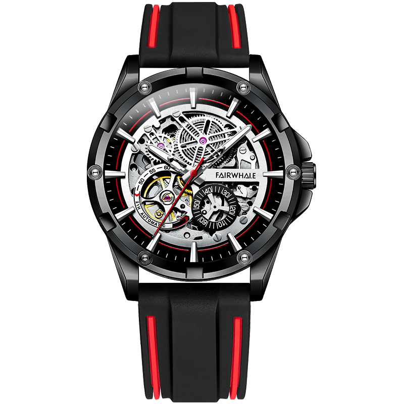 【Mark Fairwhale 馬克菲爾】 FW-6260-P* 雙面鏤空 雅致 星際翱翔 夜光 矽膠錶帶 機械 手錶 -