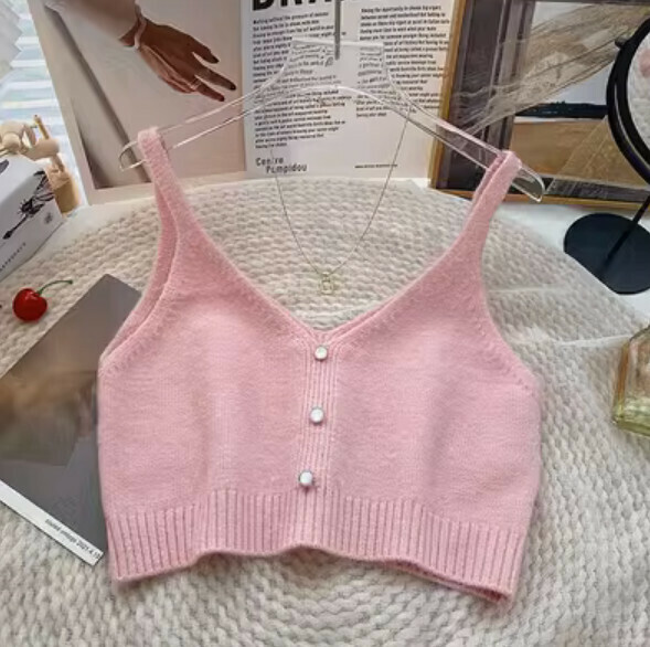 Autumn Short Knitted Vest (Pink) [One Size]