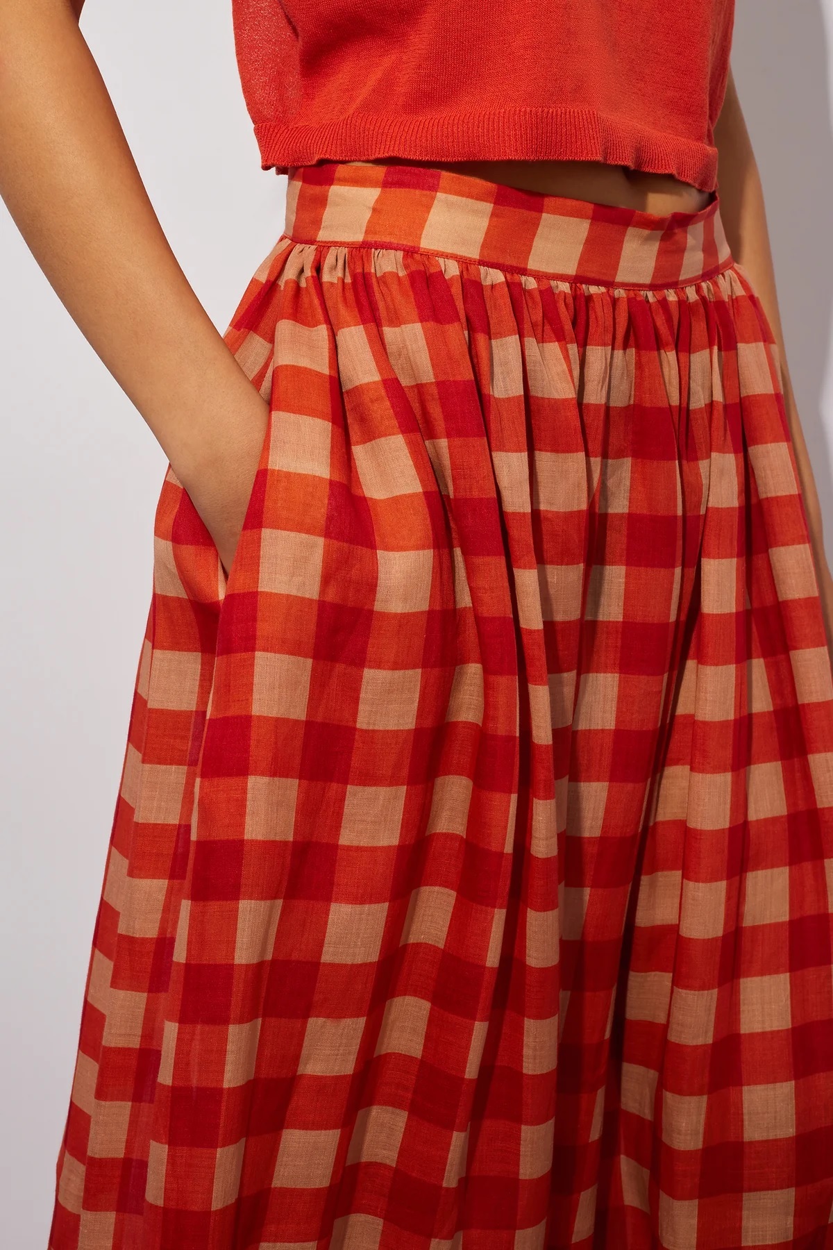 Semicouture 格紋圓裙(橘紅)