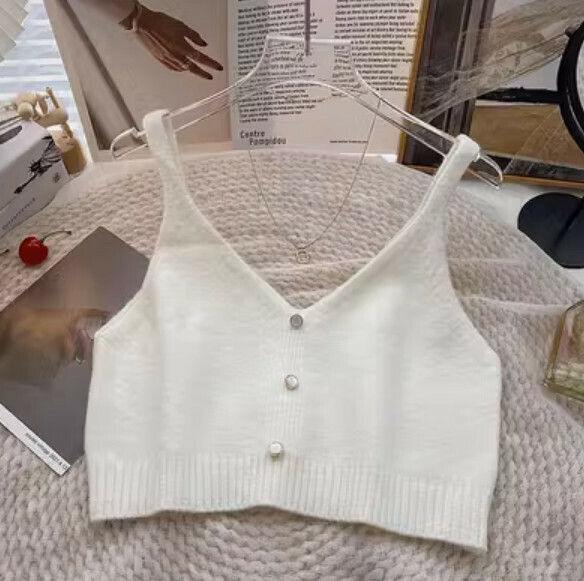 Autumn Short Knitted Vest (White) [One Size]