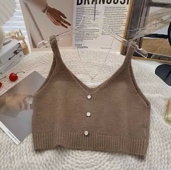 Autumn Short Knitted Vest (Brown) [One Size]