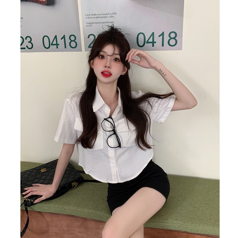 Hot selling college style polo collar short-sleeved shirt for women (white) (size: one size fits all)