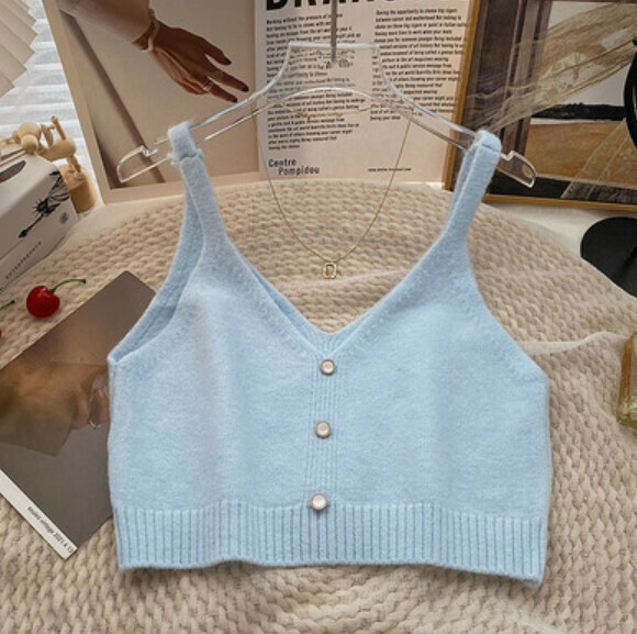 Autumn short knitted vest vest (sky blue) [one size]