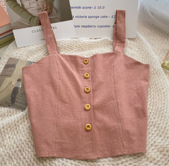 Summer cotton and linen short vest (pink) [one size]