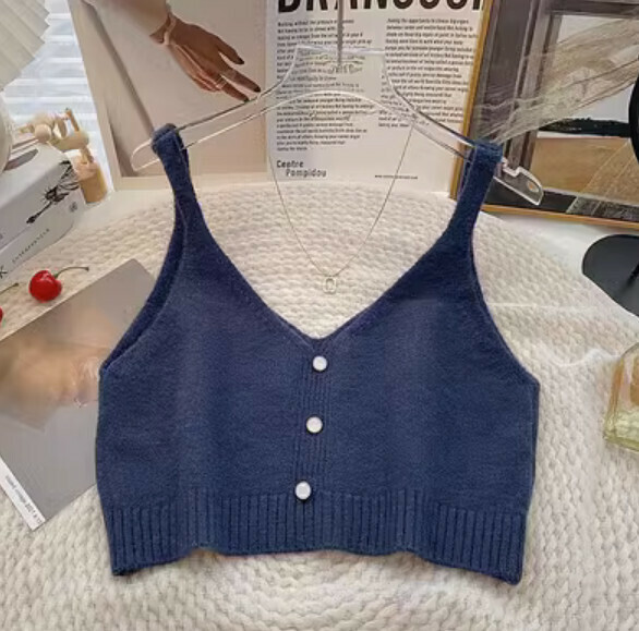 Autumn short knitted vest vest (royal blue) [one size]