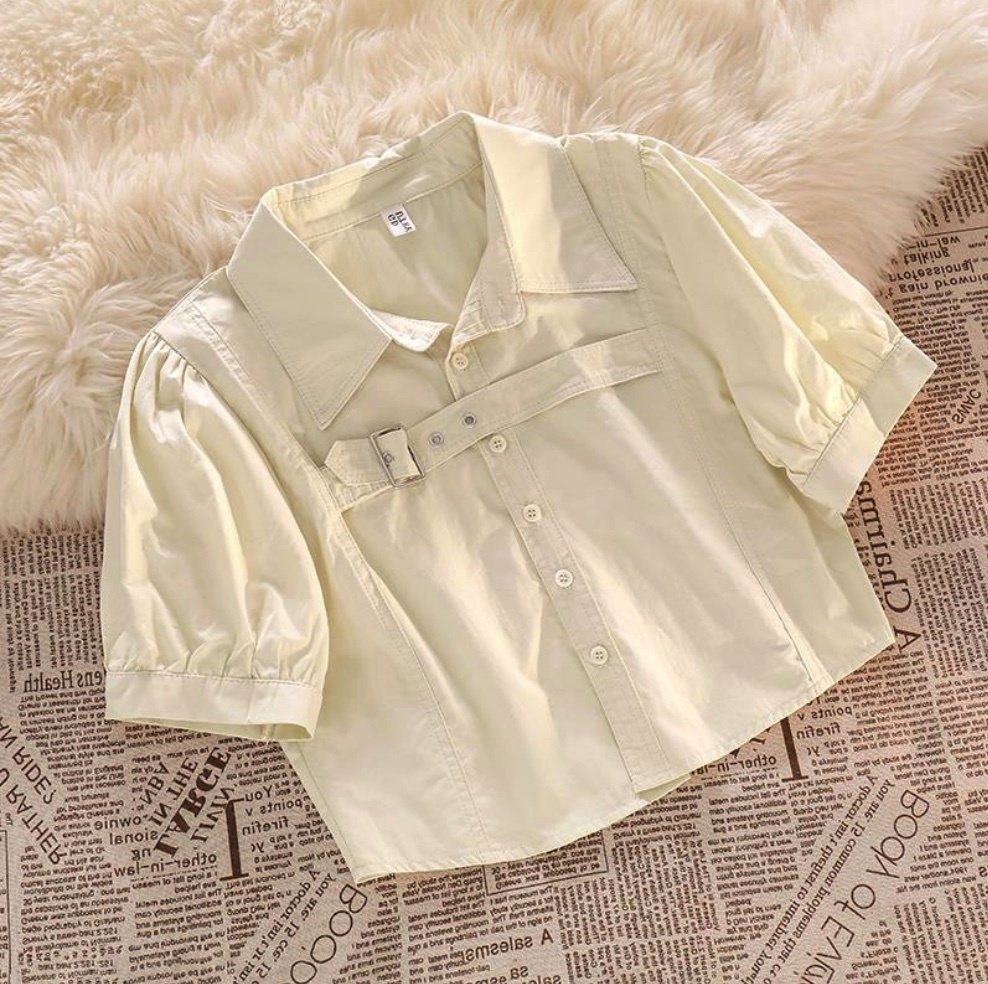 Hot Selling Lapel Puff Short Sleeve Shirt (Apricot) (Size: One Size)