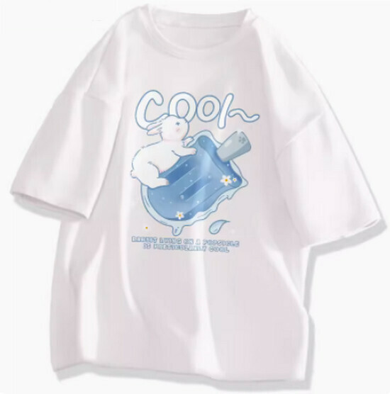 Hot selling short-sleeved cotton T-shirt [White (Possicle Rabbit)] [S-2XL size] (please contact customer service to confirm the delivery size after placing the order)