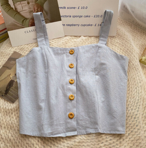 Summer cotton and linen short vest (blue) [one size]