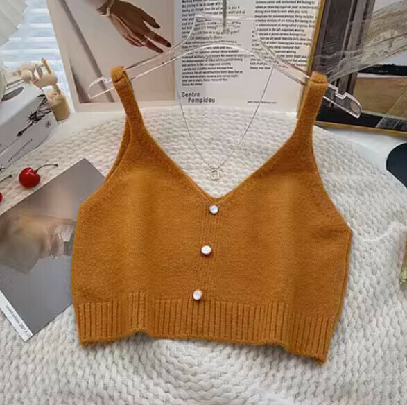 Autumn Cropped Knitted Vest (Caramel Color) [One Size]