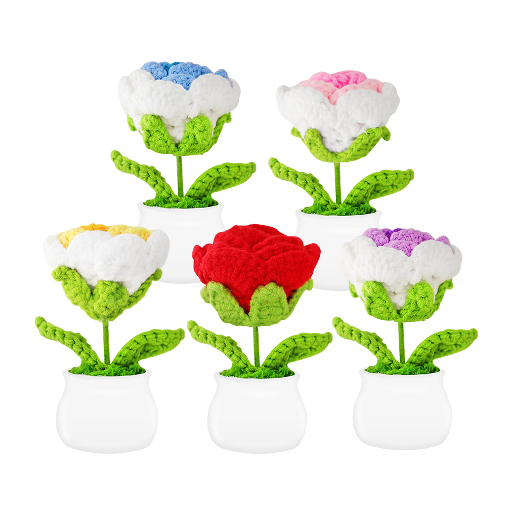O'Pretty 歐沛媞 手作針織花盆栽(玫瑰)(5.3X5.3X13cm)-多色