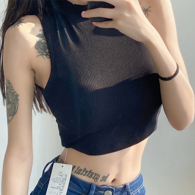 Hot selling half turtleneck vest (black) (S/M size) (contact customer service after placing order to confirm delivery size)