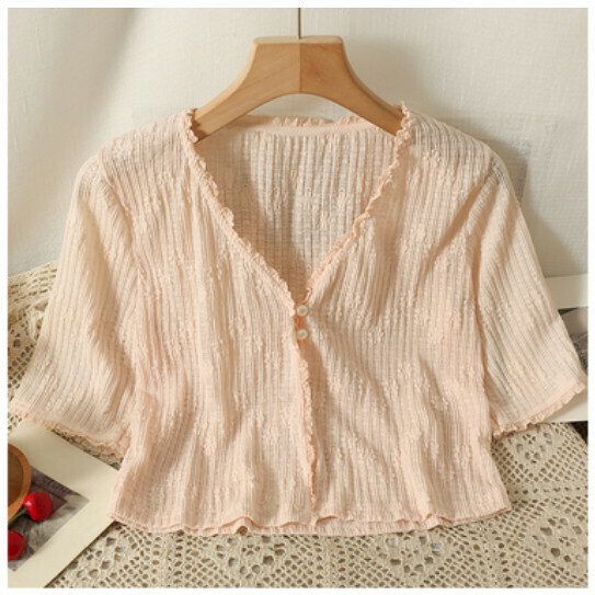 Slip Skirt Jacket Short Sunscreen Cardigan (Pink) (One Size)