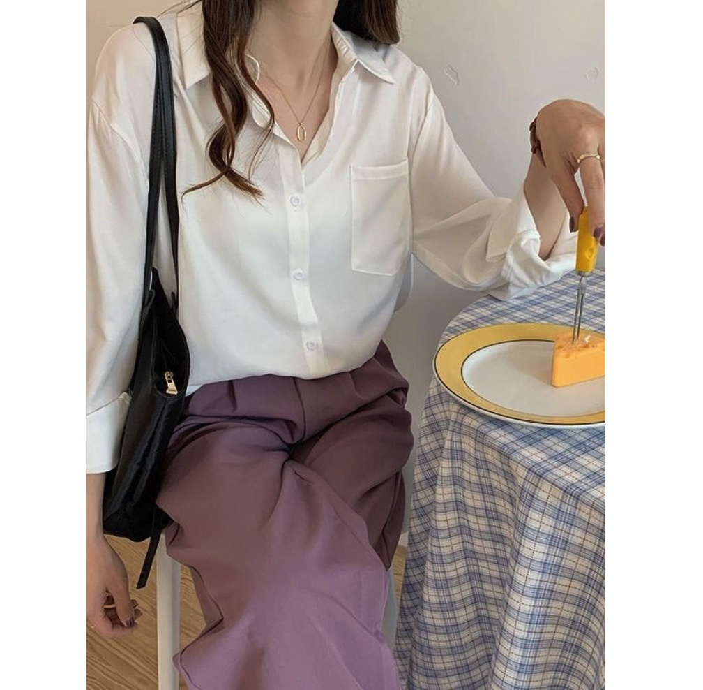 Hot selling design niche autumn long-sleeved shirt for women (white) (size: one size fits all)