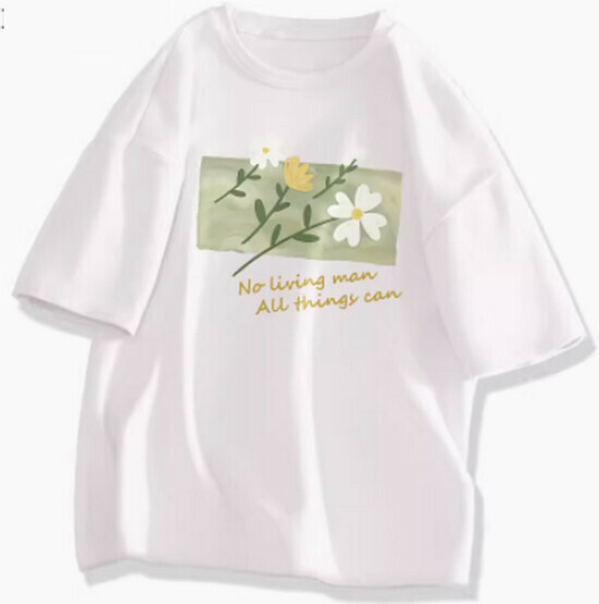 Hot selling short-sleeved cotton T-shirt [White (cool flower season)] [S-2XL size] (please contact customer service to confirm the delivery size after placing the order)